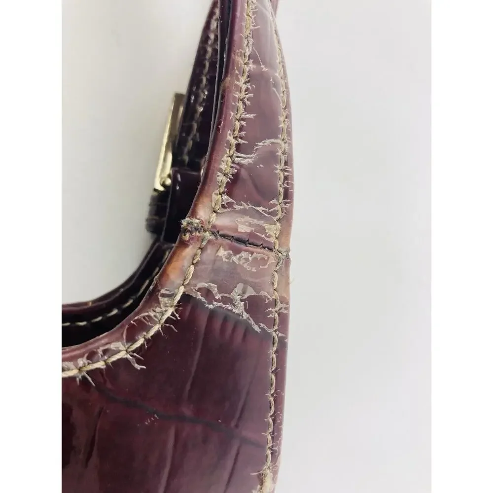 Liz Claiborne Purse Dark Brown Maroon Handbag Faux Leather Croc Alligator Burgun